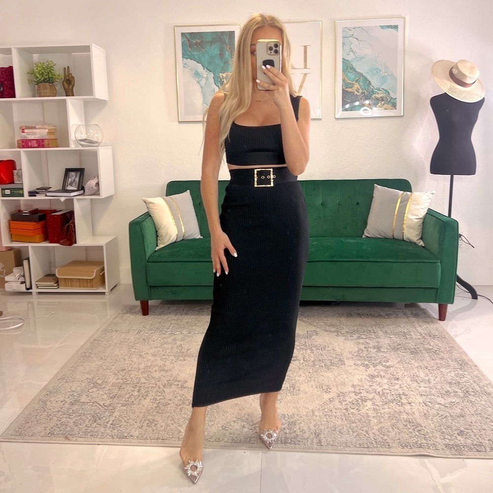 Elly Ribbed Two Piece‎ Set In Black